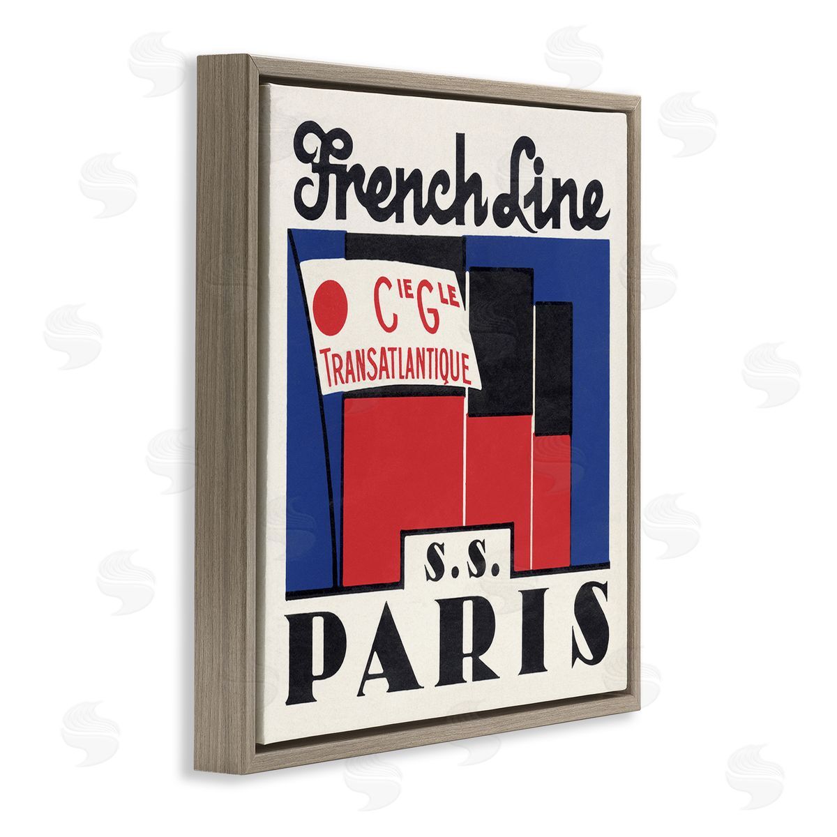 SS Paris Vintage Banner Brown Floating Frame Canvas Wall Art, Home Decor by Phillipa Katz