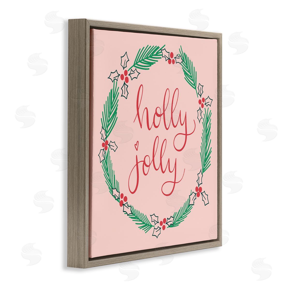Minimal Holly Jolly Wreath Brown Floating Frame Canvas Wall Art, Home Decor by Sazerelli Designs