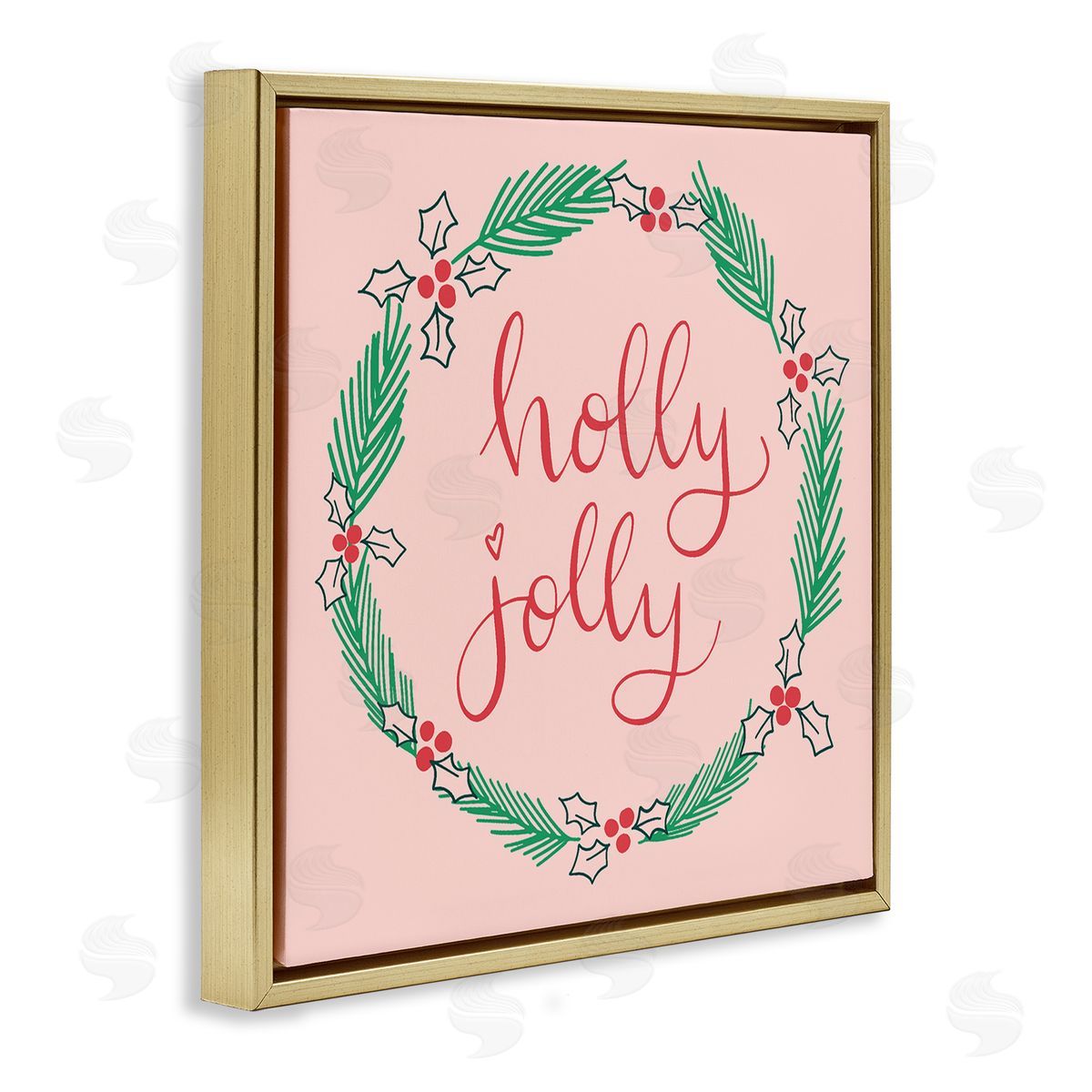 Minimal Holly Jolly Wreath Gold Floating Frame Canvas Wall Art, Home Decor by Sazerelli Designs