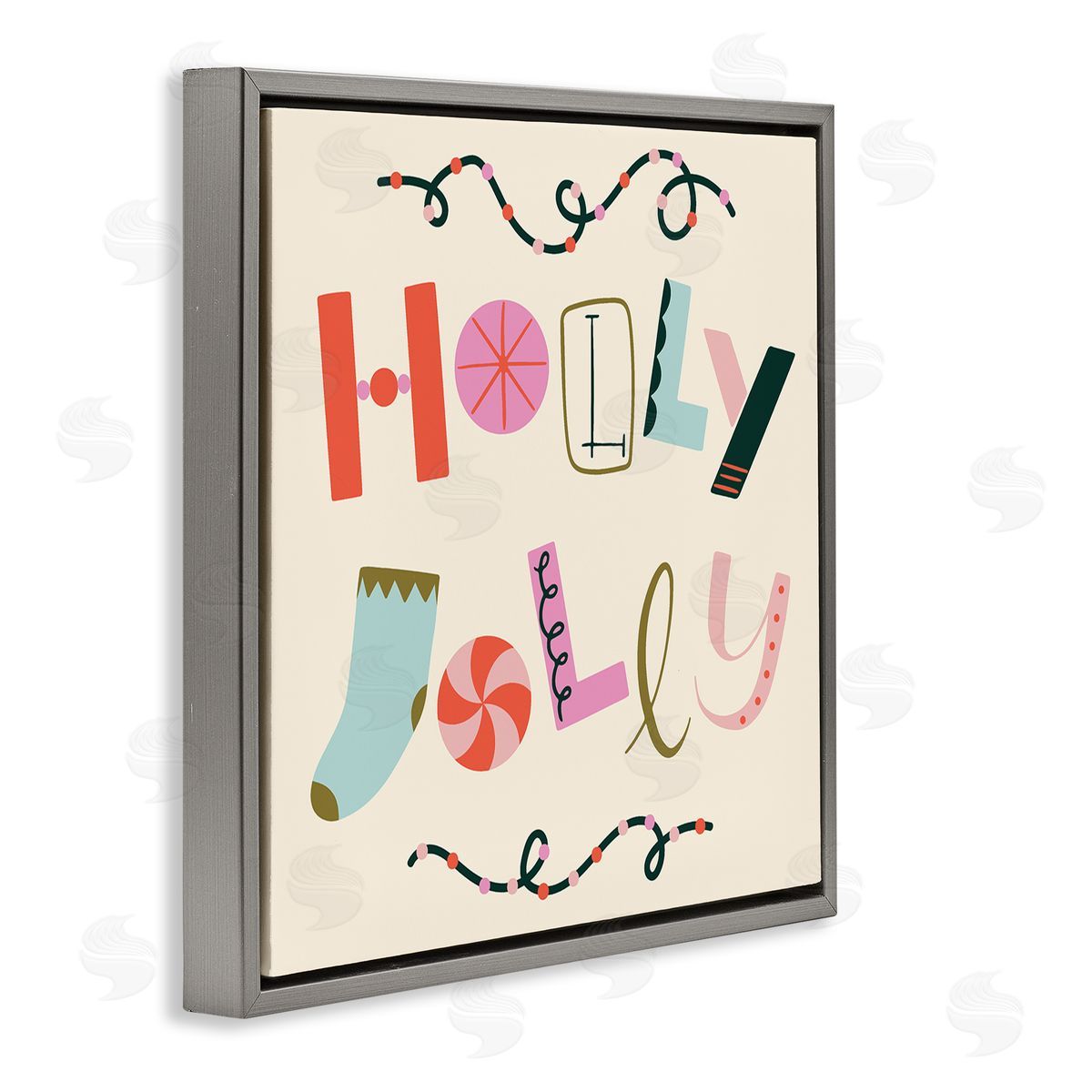 Holly Jolly Eclectic Holiday Grey Floating Frame Canvas Wall Art, Home Decor by Sazerelli Designs