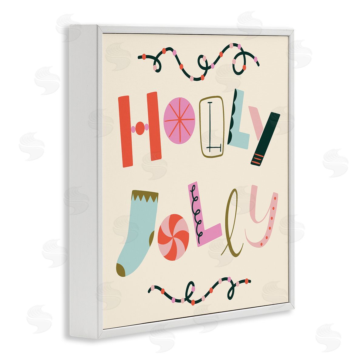 Holly Jolly Eclectic Holiday White Frame Print Wall Art, Home Decor by Sazerelli Designs