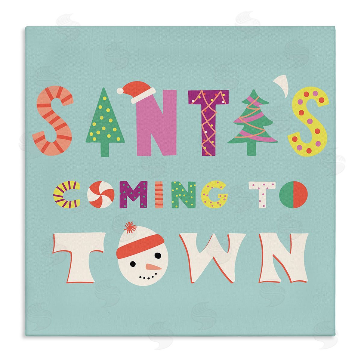 Whimsical Santa's Coming To Town Canvas Wall Art, Home Decor by Sazerelli Designs