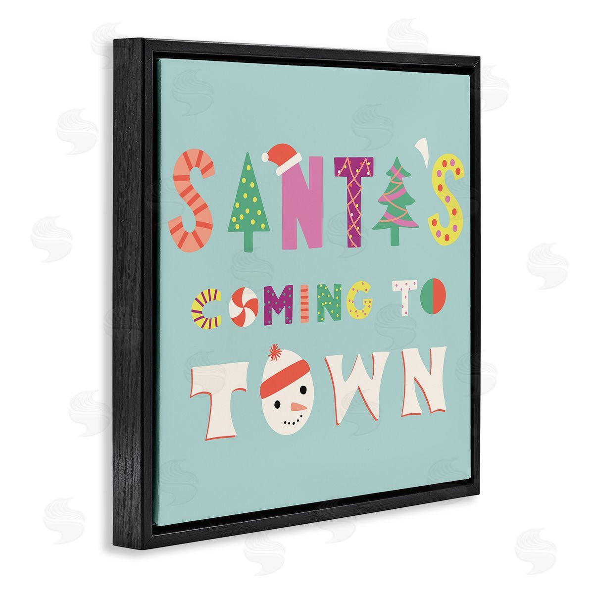 Whimsical Santa's Coming To Town Black Floating Frame Canvas Wall Art, Home Decor by Sazerelli Designs