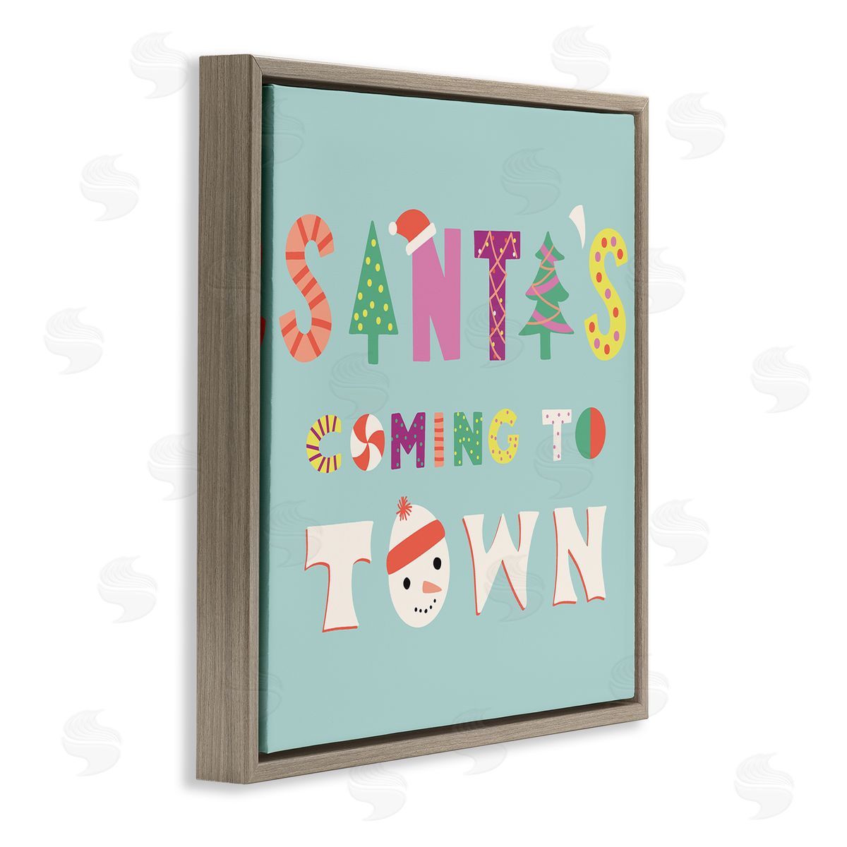 Whimsical Santa's Coming To Town Brown Floating Frame Canvas Wall Art, Home Decor by Sazerelli Designs
