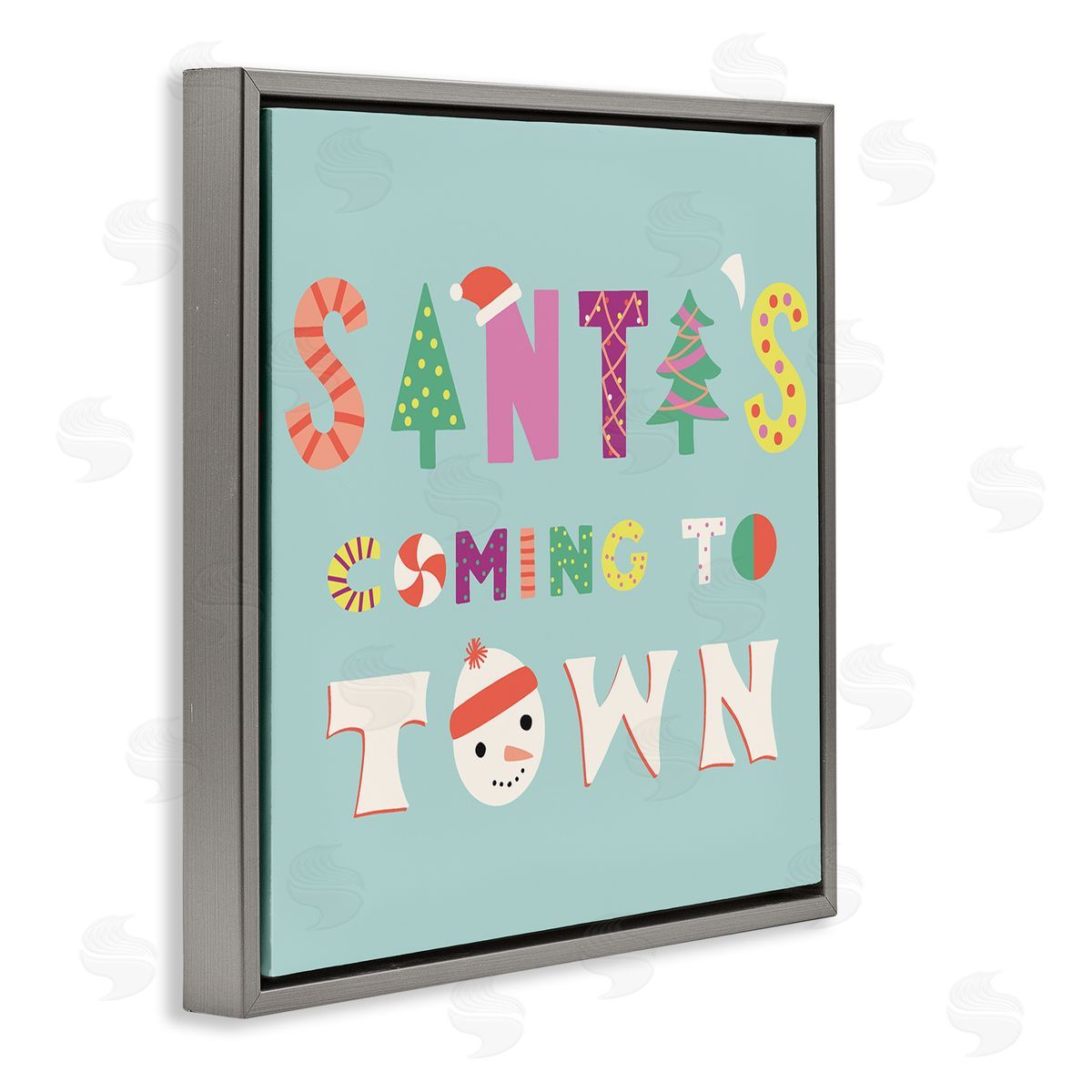 Whimsical Santa's Coming To Town Grey Floating Frame Canvas Wall Art, Home Decor by Sazerelli Designs