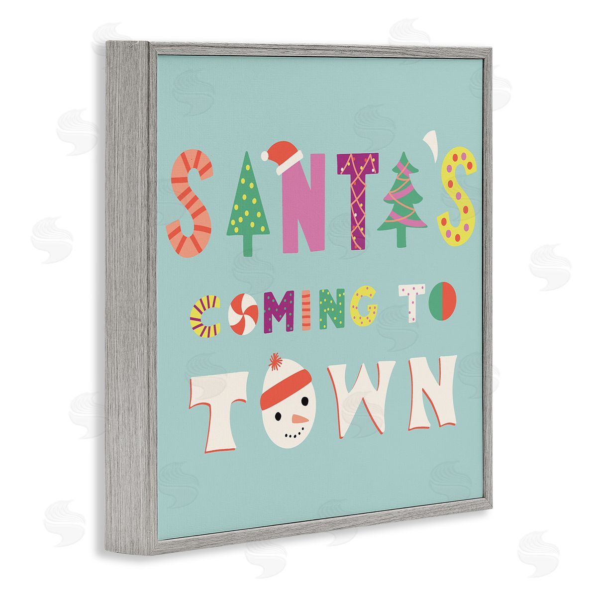 Whimsical Santa's Coming To Town Grey Frame Print Wall Art, Home Decor by Sazerelli Designs