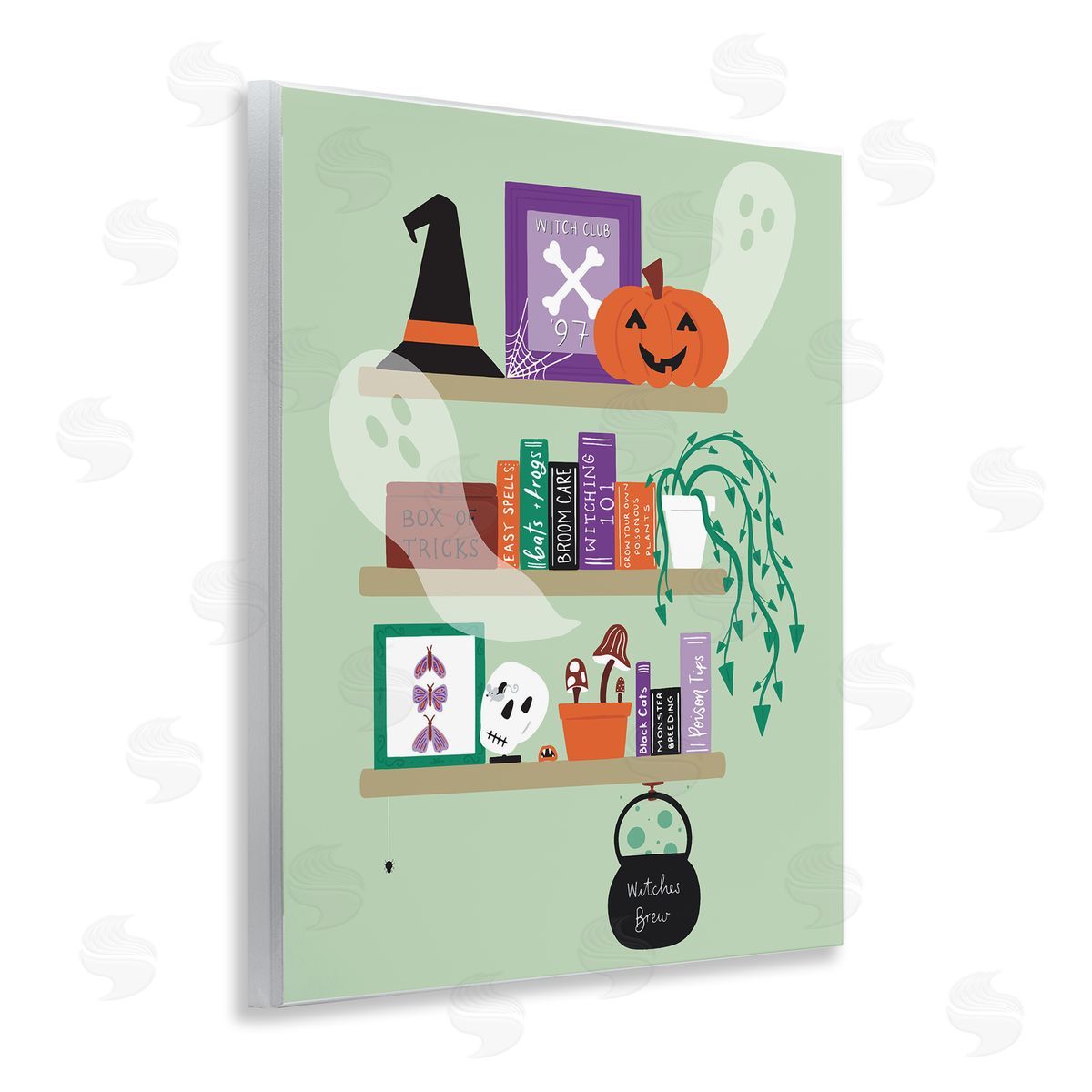 Witchy Halloween Bookshelf Wood Plaque Wall Art, Home Decor by Sazerelli Designs