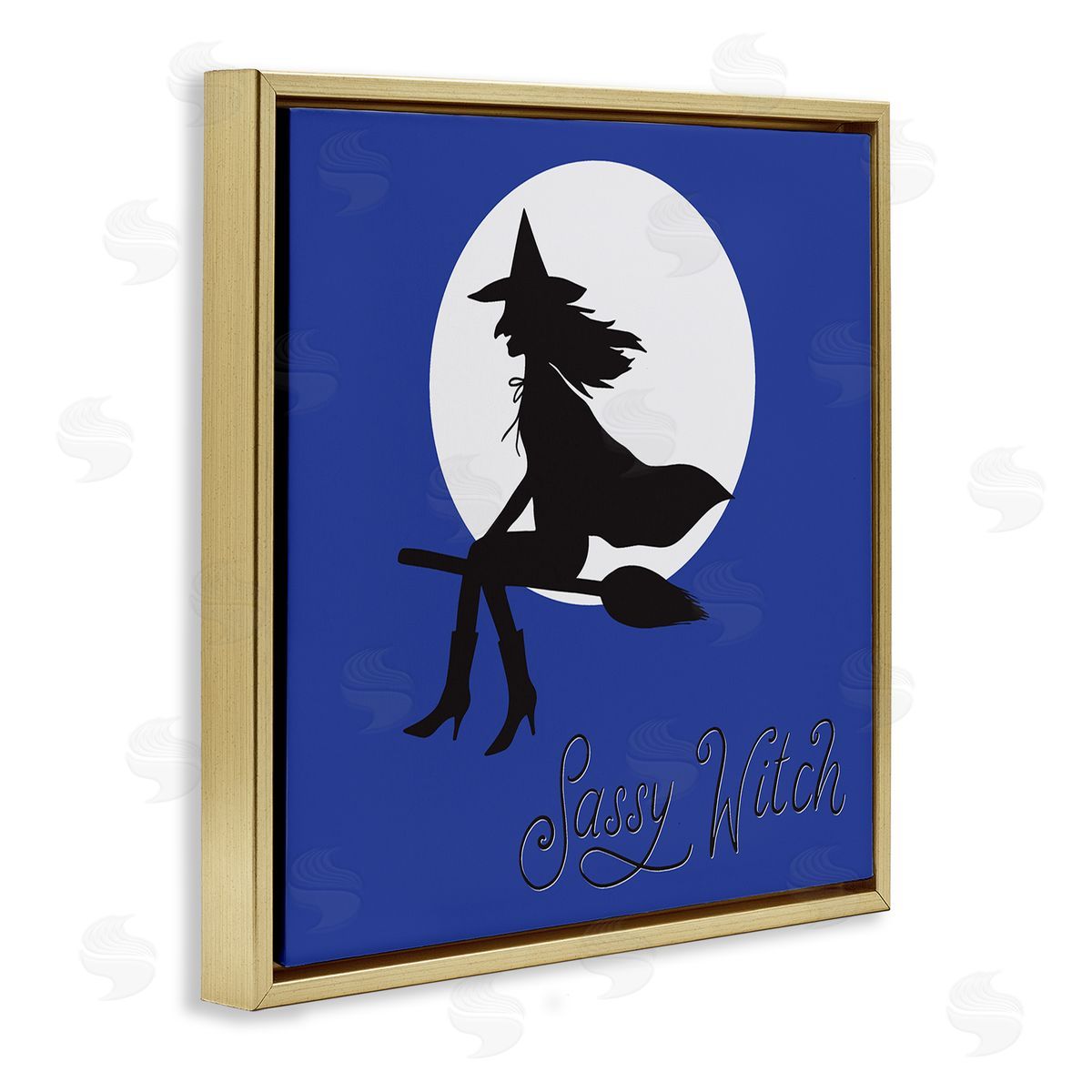 Sassy Witch & Full Moon Gold Floating Frame Canvas Wall Art, Home Decor by Sazerelli Designs