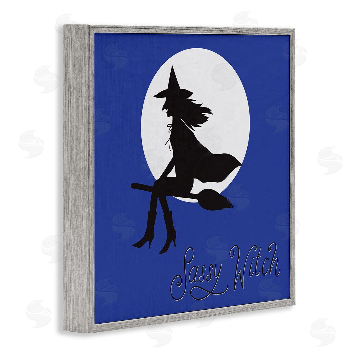 Sassy Witch & Full Moon Grey Frame Print Wall Art, Home Decor by Sazerelli Designs