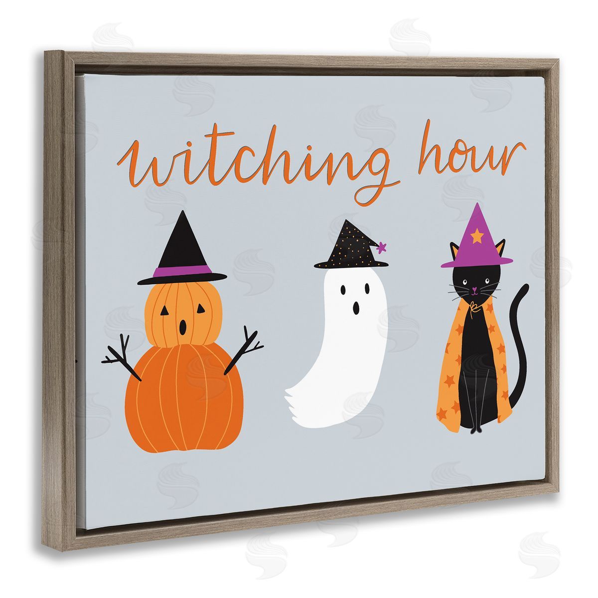 Cute Halloween Witching Hour Brown Floating Frame Canvas Wall Art, Home Decor by Sazerelli Designs