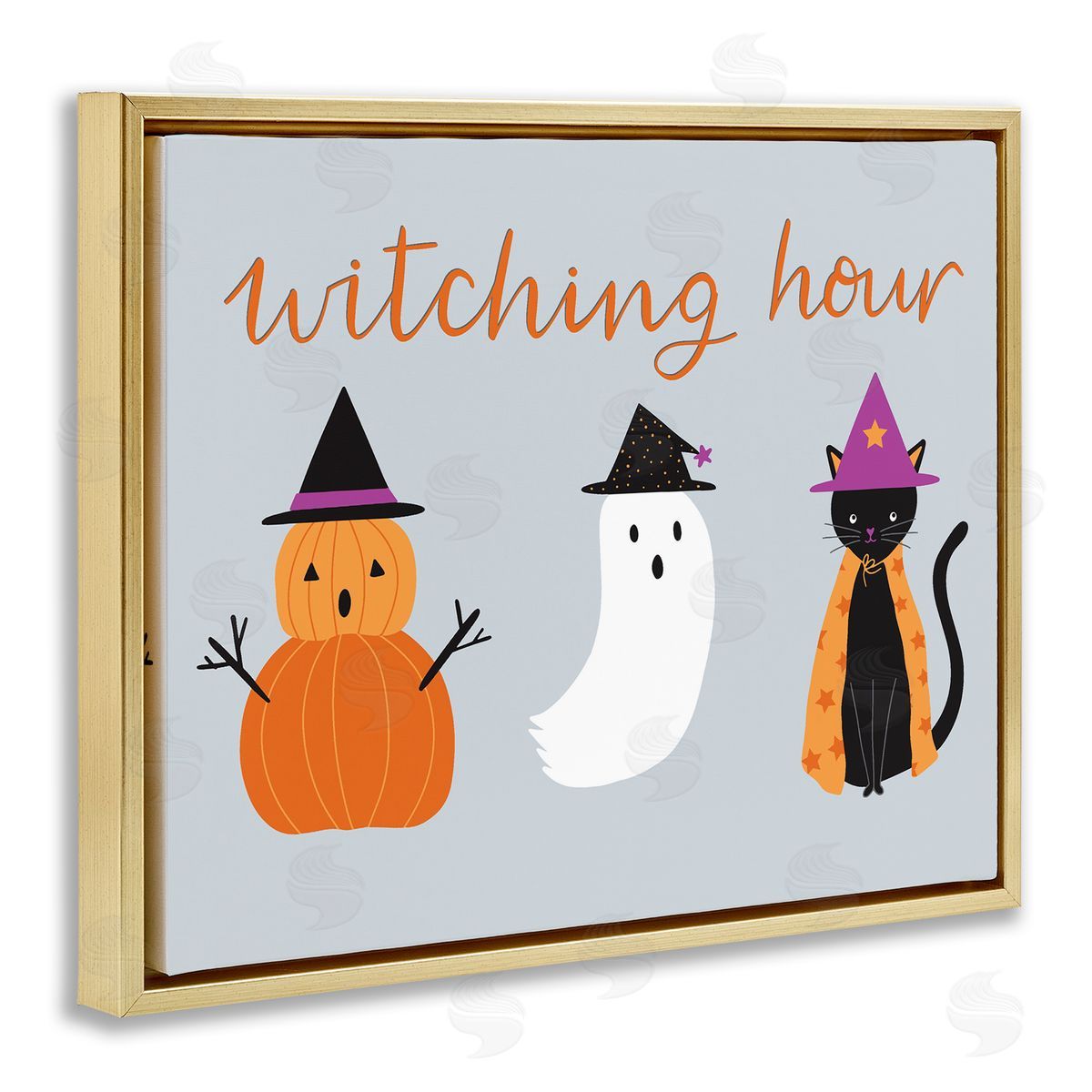 Cute Halloween Witching Hour Gold Floating Frame Canvas Wall Art, Home Decor by Sazerelli Designs