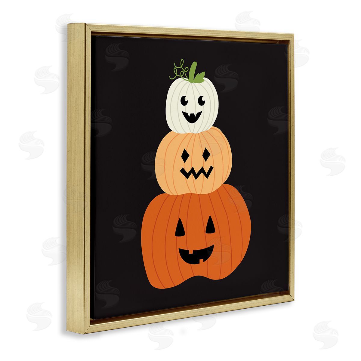 Happy Jack-o-Lanterns on Black Gold Floating Frame Canvas Wall Art, Home Decor by Sazerelli Designs