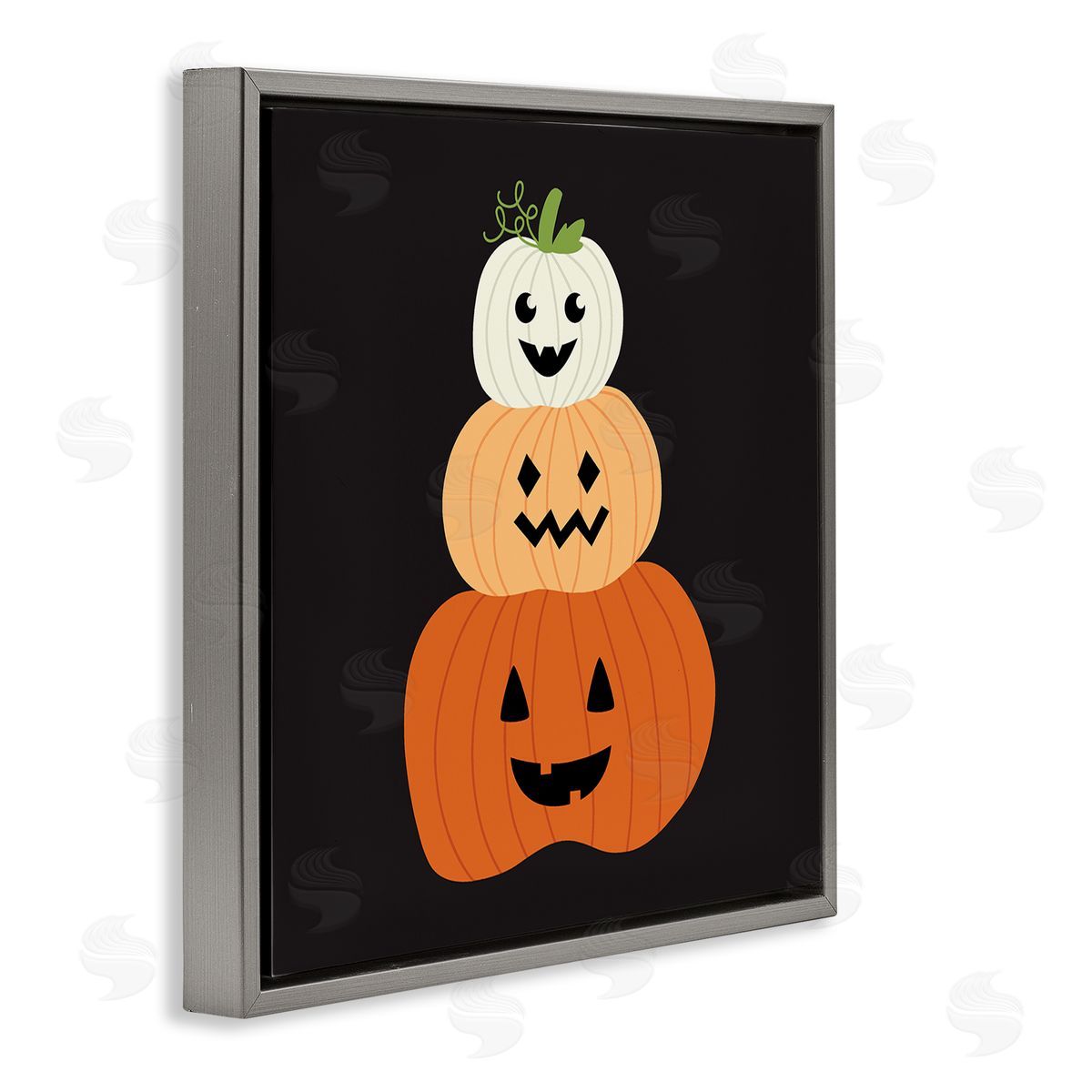 Happy Jack-o-Lanterns on Black Grey Floating Frame Canvas Wall Art, Home Decor by Sazerelli Designs