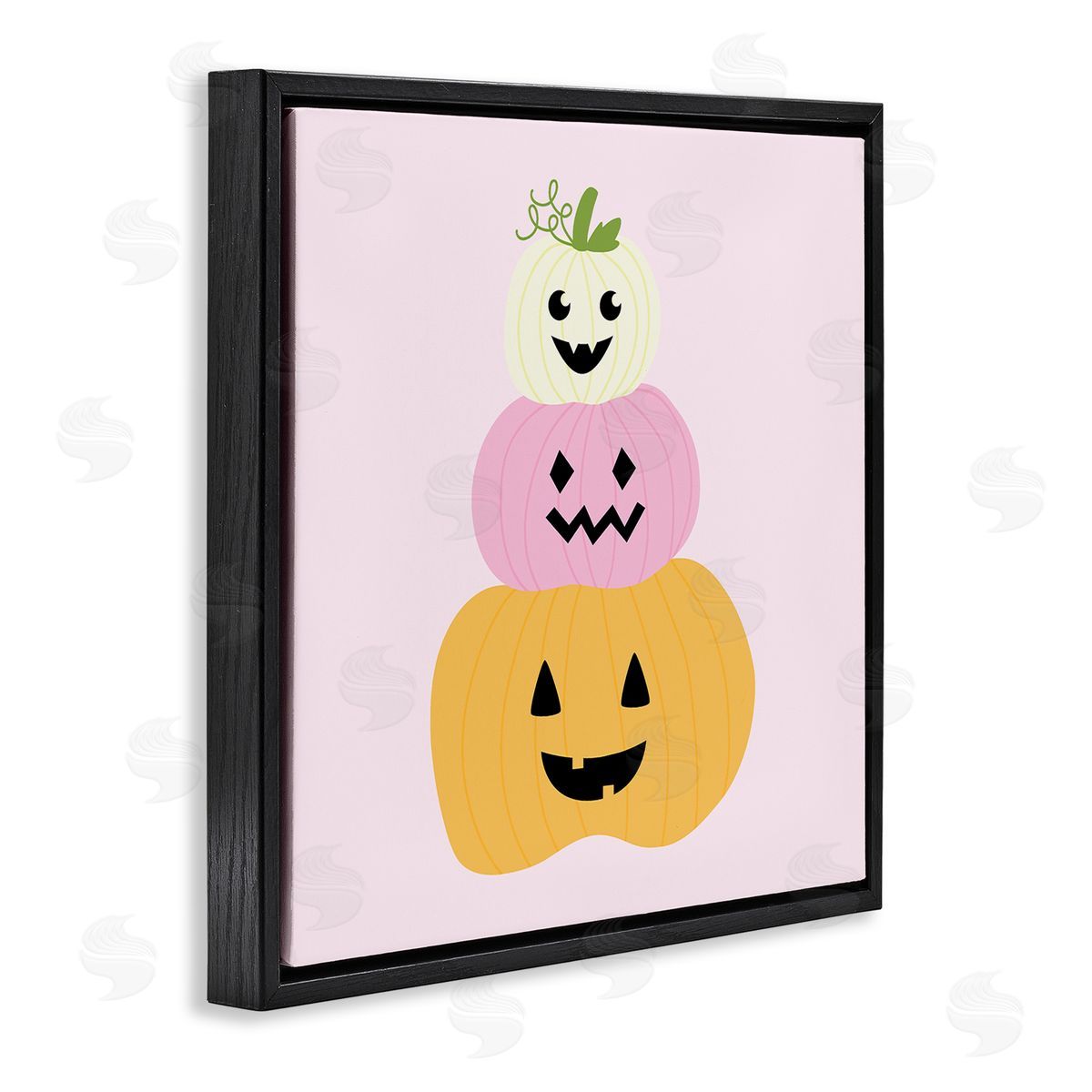 Pastel Happy Jack-o-Lanterns Black Floating Frame Canvas Wall Art, Home Decor by Sazerelli Designs