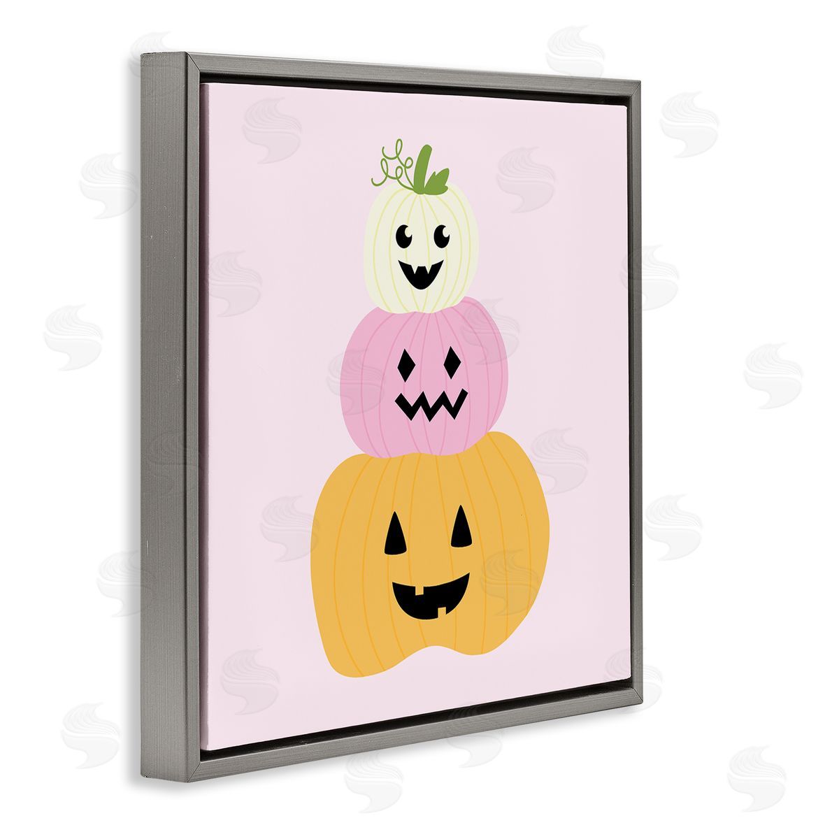 Pastel Happy Jack-o-Lanterns Grey Floating Frame Canvas Wall Art, Home Decor by Sazerelli Designs