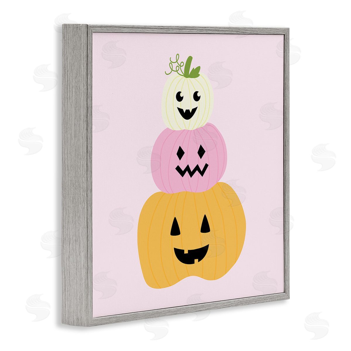 Pastel Happy Jack-o-Lanterns Grey Frame Print Wall Art, Home Decor by Sazerelli Designs