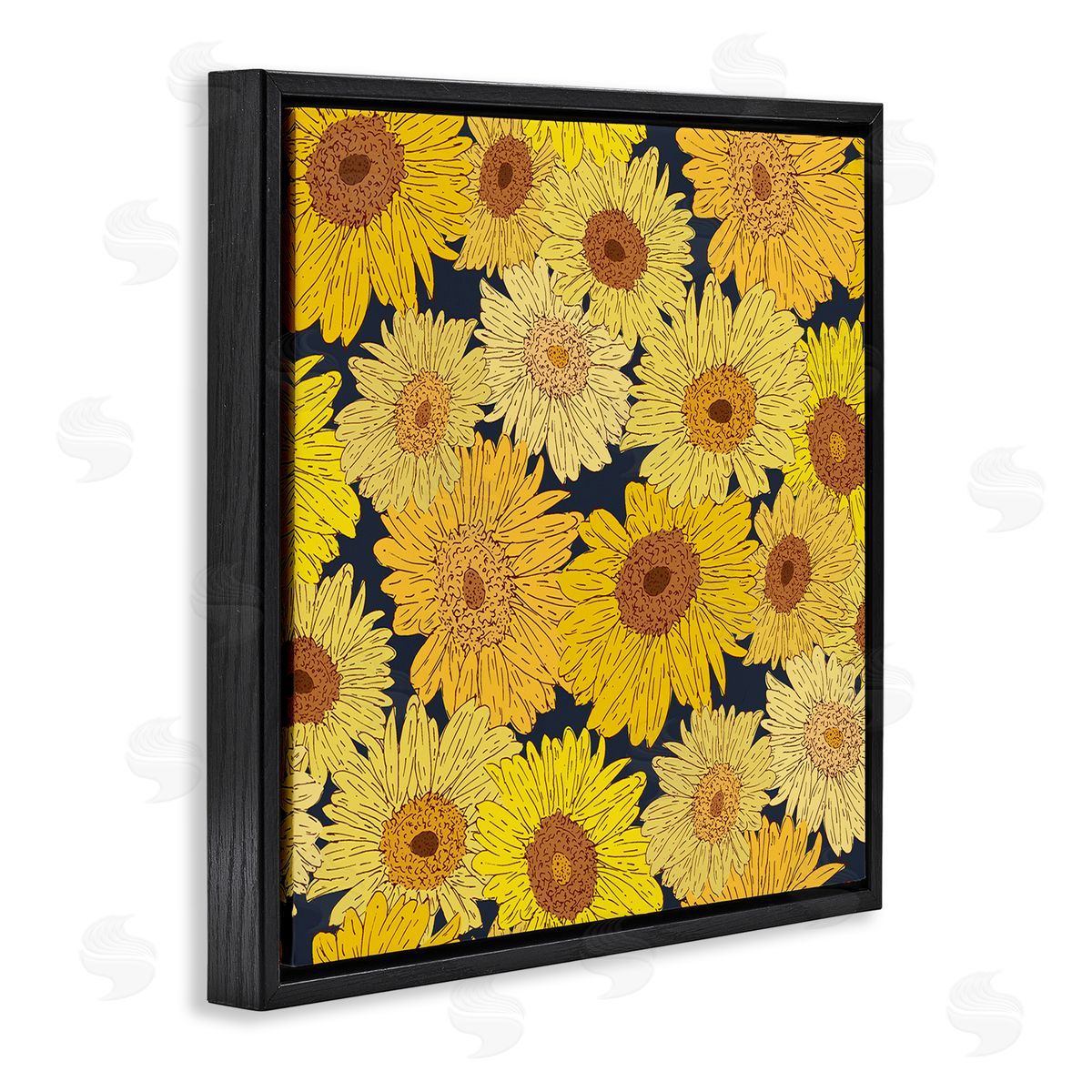 Charming Country Sunflowers Pattern Black Floating Frame Canvas Wall Art, Home Decor by Sazerelli Designs