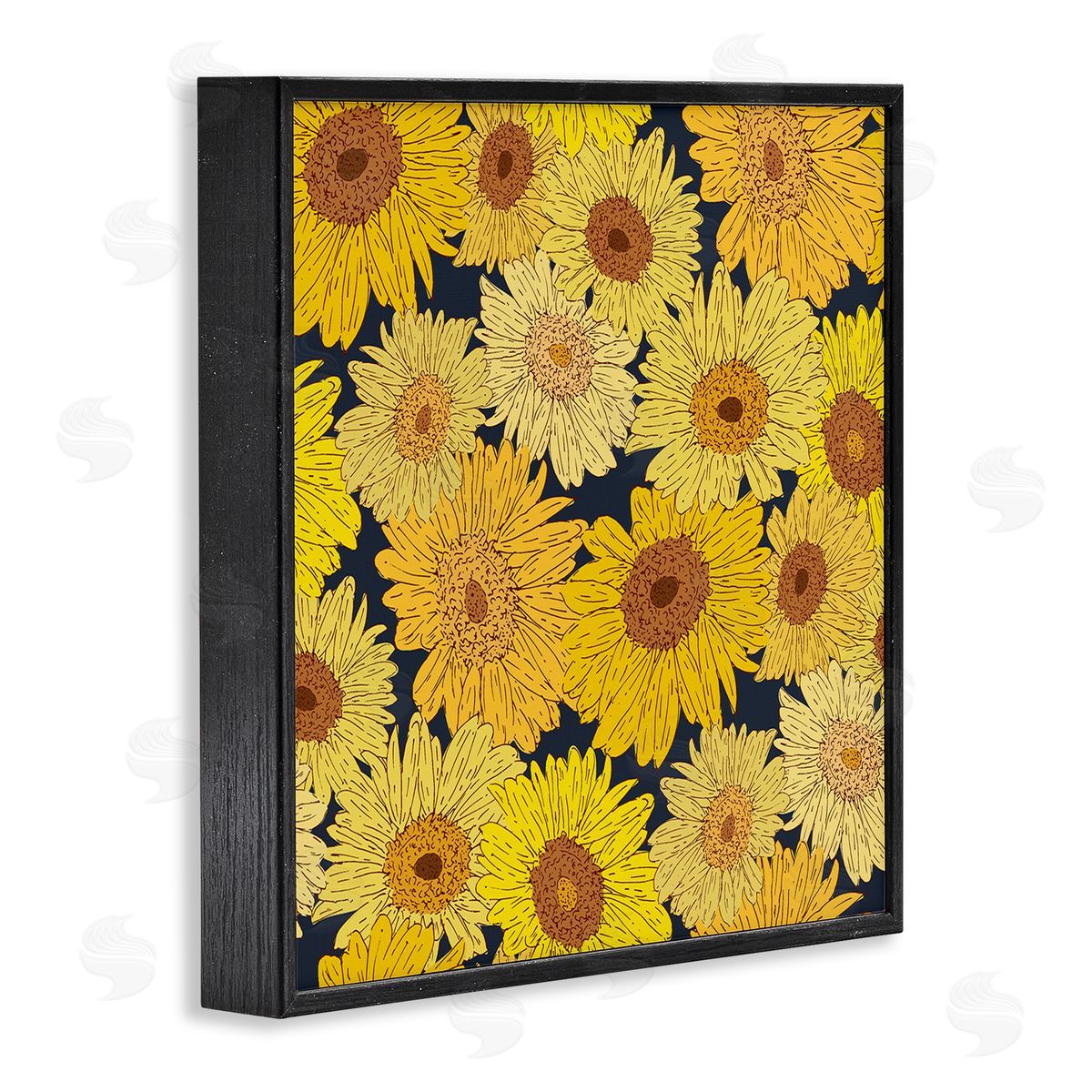 Charming Country Sunflowers Pattern Black Frame Print Wall Art, Home Decor by Sazerelli Designs
