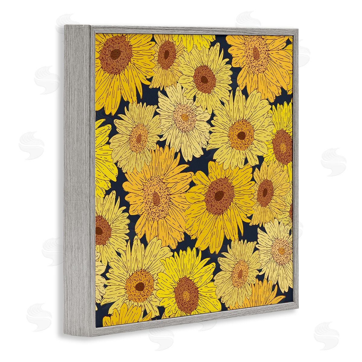 Charming Country Sunflowers Pattern Grey Frame Print Wall Art, Home Decor by Sazerelli Designs