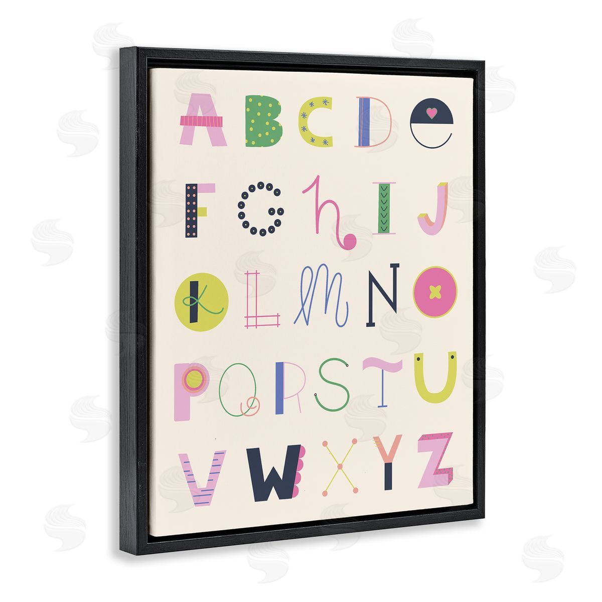 Eclectic Alphabet Letters Black Floating Frame Canvas Wall Art, Home Decor by Sazerelli Designs