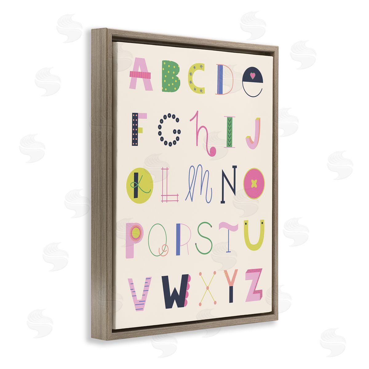 Eclectic Alphabet Letters Brown Floating Frame Canvas Wall Art, Home Decor by Sazerelli Designs