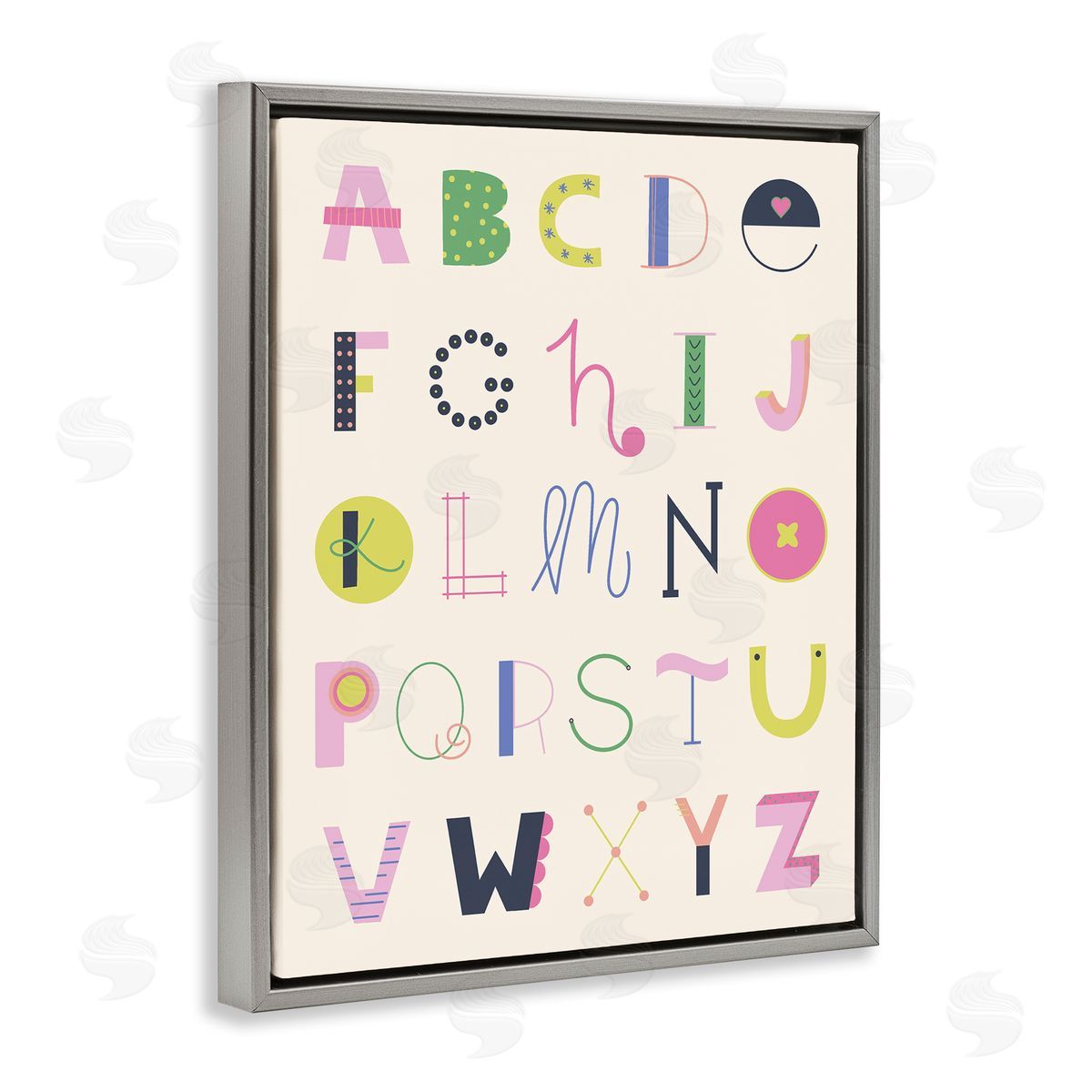 Eclectic Alphabet Letters Grey Floating Frame Canvas Wall Art, Home Decor by Sazerelli Designs
