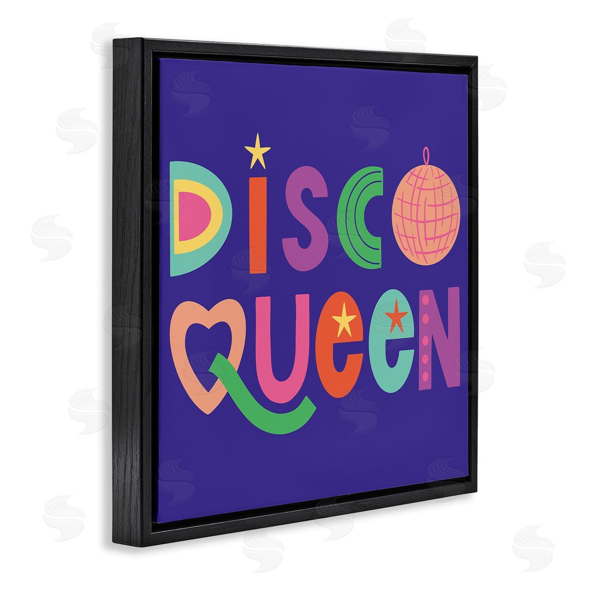 Disco Queen with Retro Letters Black Floating Frame Canvas Wall Art, Home Decor by Sazerelli Designs