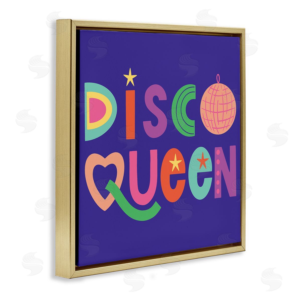 Disco Queen with Retro Letters Gold Floating Frame Canvas Wall Art, Home Decor by Sazerelli Designs