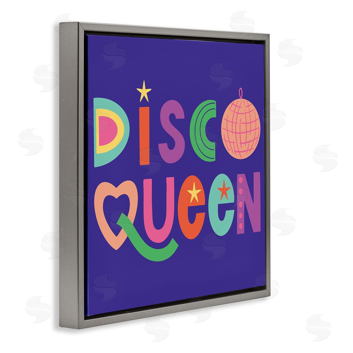 Disco Queen with Retro Letters Grey Floating Frame Canvas Wall Art, Home Decor by Sazerelli Designs