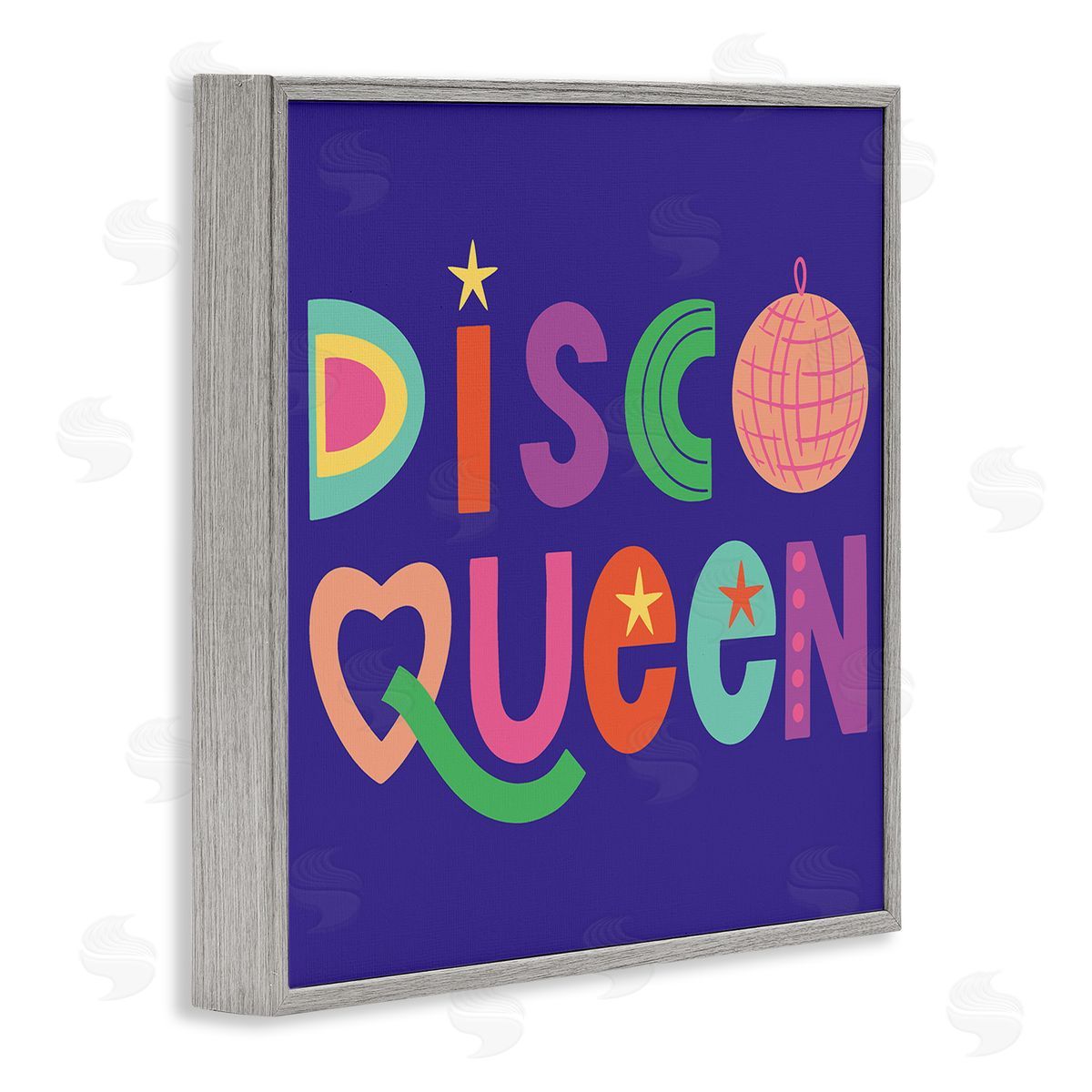 Disco Queen with Retro Letters Grey Frame Print Wall Art, Home Decor by Sazerelli Designs