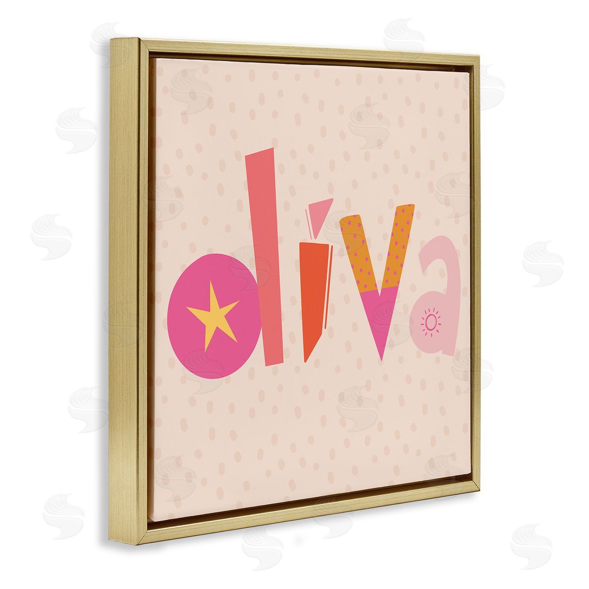 Diva Patterned Whimsical Text Gold Floating Frame Canvas Wall Art, Home Decor by Sazerelli Designs
