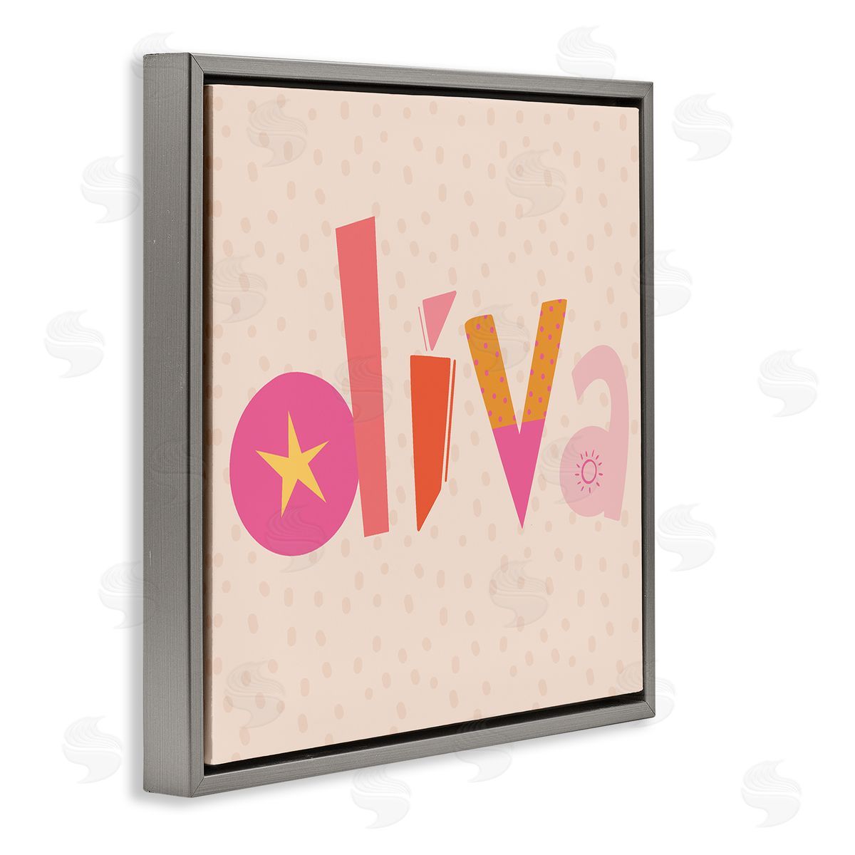 Diva Patterned Whimsical Text Grey Floating Frame Canvas Wall Art, Home Decor by Sazerelli Designs