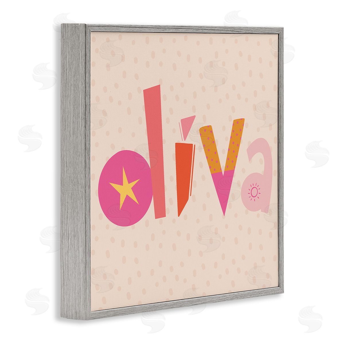 Diva Patterned Whimsical Text Grey Frame Print Wall Art, Home Decor by Sazerelli Designs