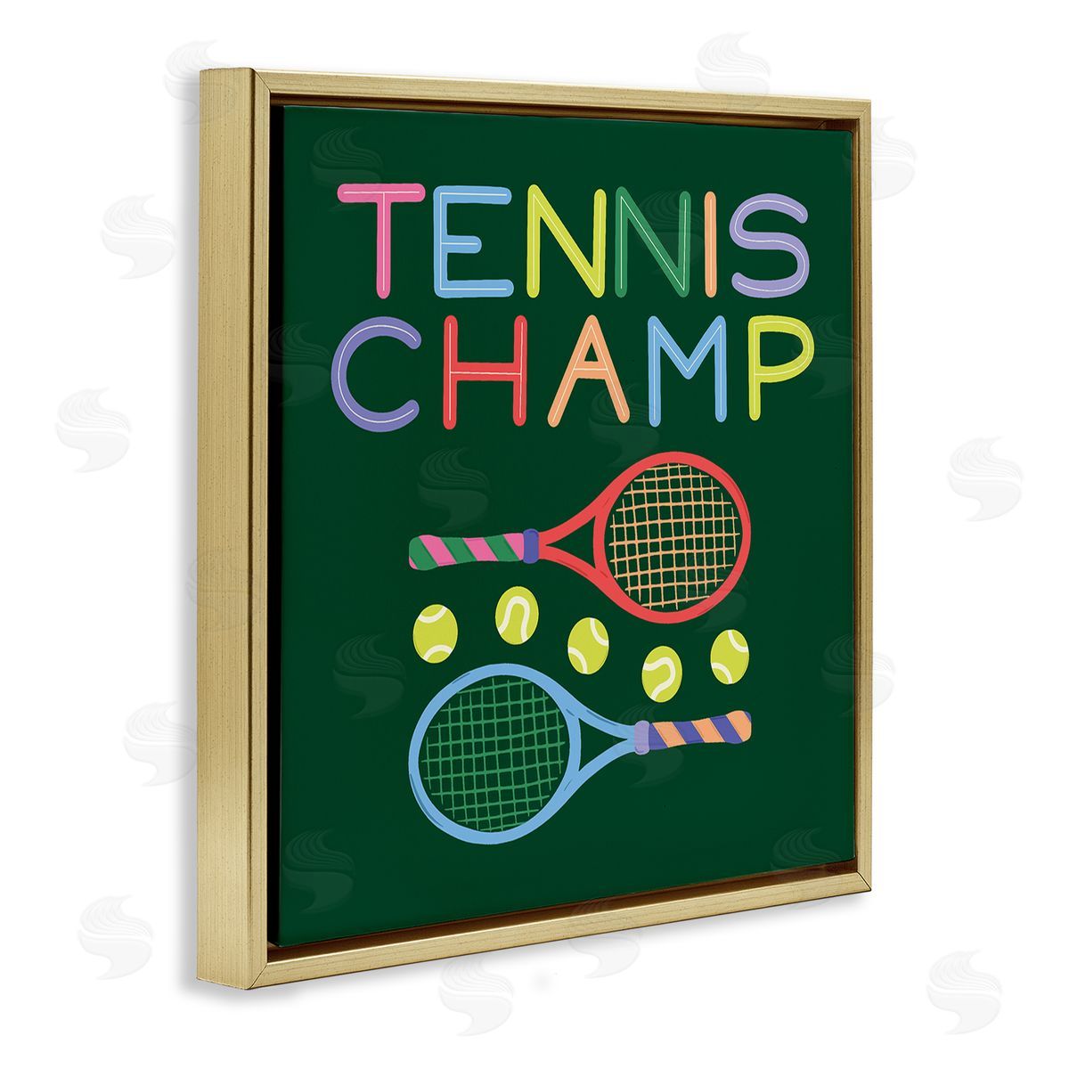 Tennis Champ Racket & Balls Gold Floating Frame Canvas Wall Art, Home Decor by Sazerelli Designs