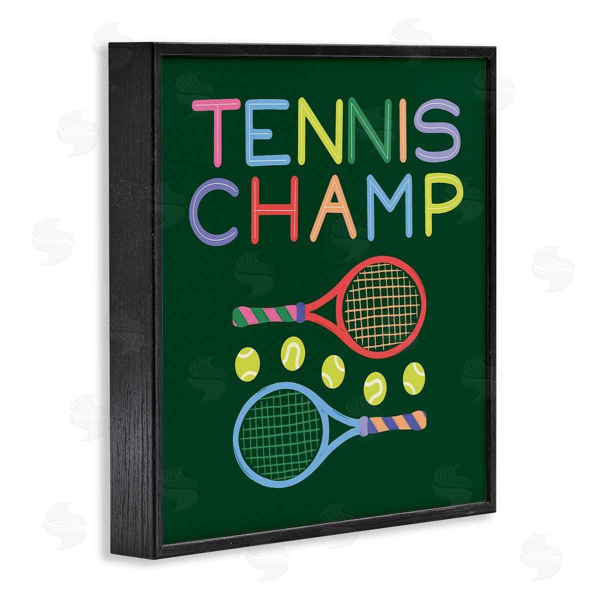 Tennis Champ Racket & Balls Black Frame Print Wall Art, Home Decor by Sazerelli Designs