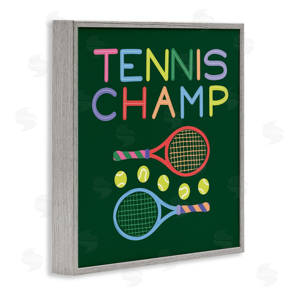 Tennis Champ Racket & Balls Grey Frame Print Wall Art, Home Decor by Sazerelli Designs