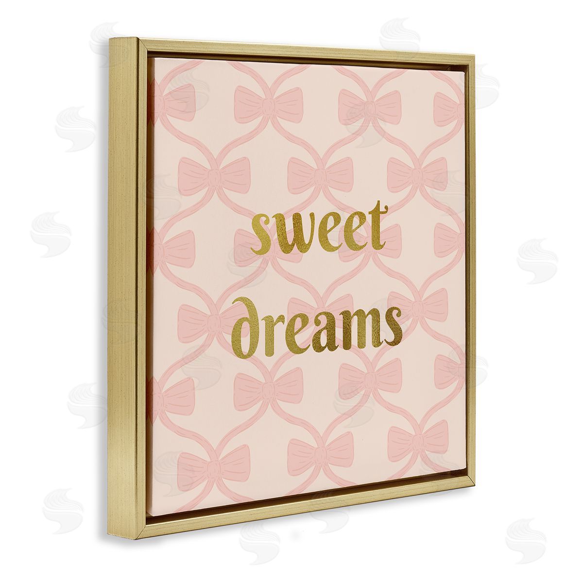 Pastel Bows & Sweet Dreams Gold Floating Frame Canvas Wall Art, Home Decor by Sazerelli Designs
