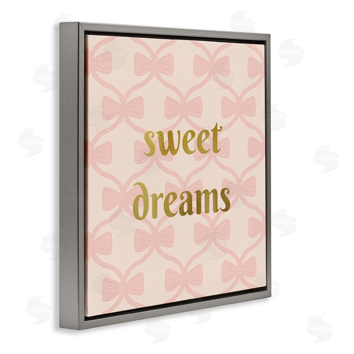 Pastel Bows & Sweet Dreams Grey Floating Frame Canvas Wall Art, Home Decor by Sazerelli Designs