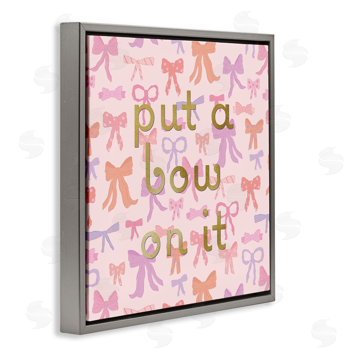 Trendy Put A Bow On It Grey Floating Frame Canvas Wall Art, Home Decor by Sazerelli Designs