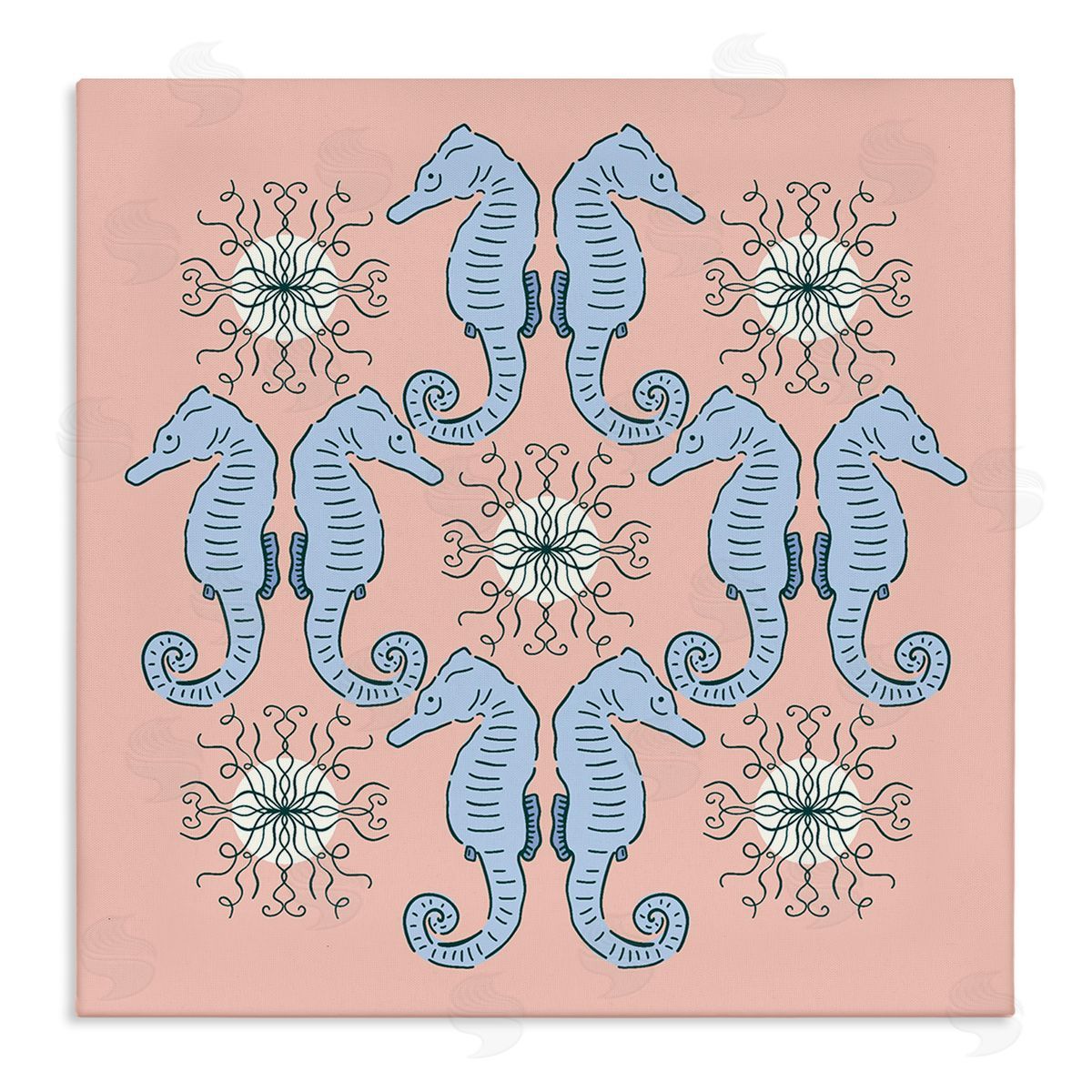 Symmetrical Coral Seahorse Pattern Canvas Wall Art, Home Decor by Sazerelli Designs