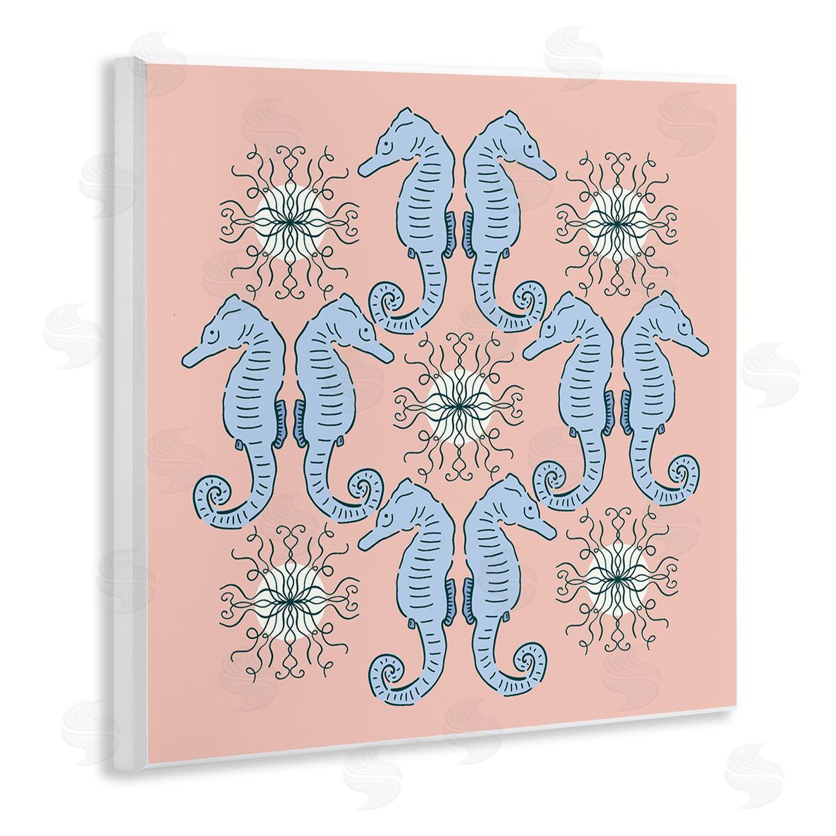 Symmetrical Coral Seahorse Pattern Wood Plaque Wall Art, Home Decor by Sazerelli Designs