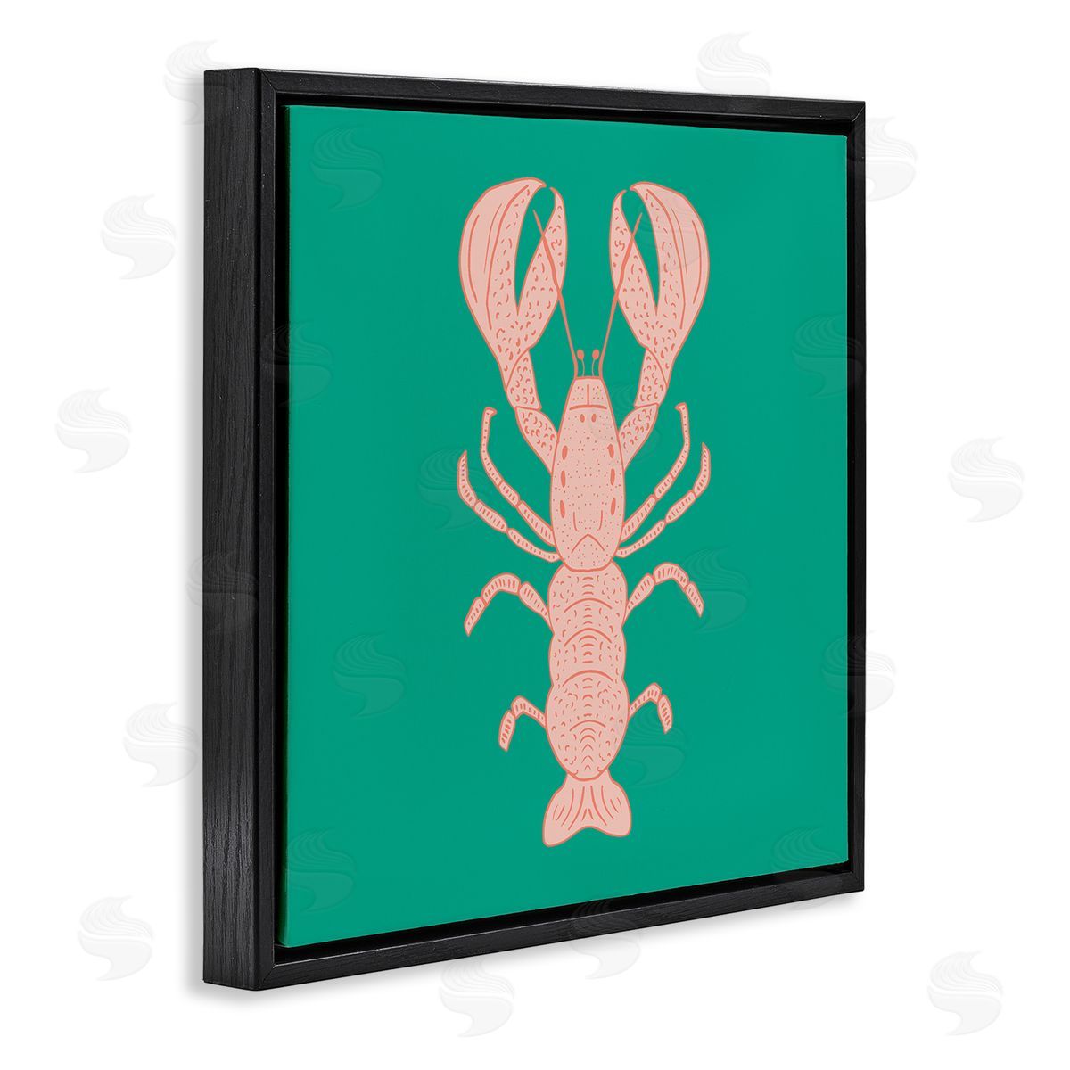 Minimal Pink & Green Lobster Black Floating Frame Canvas Wall Art, Home Decor by Sazerelli Designs