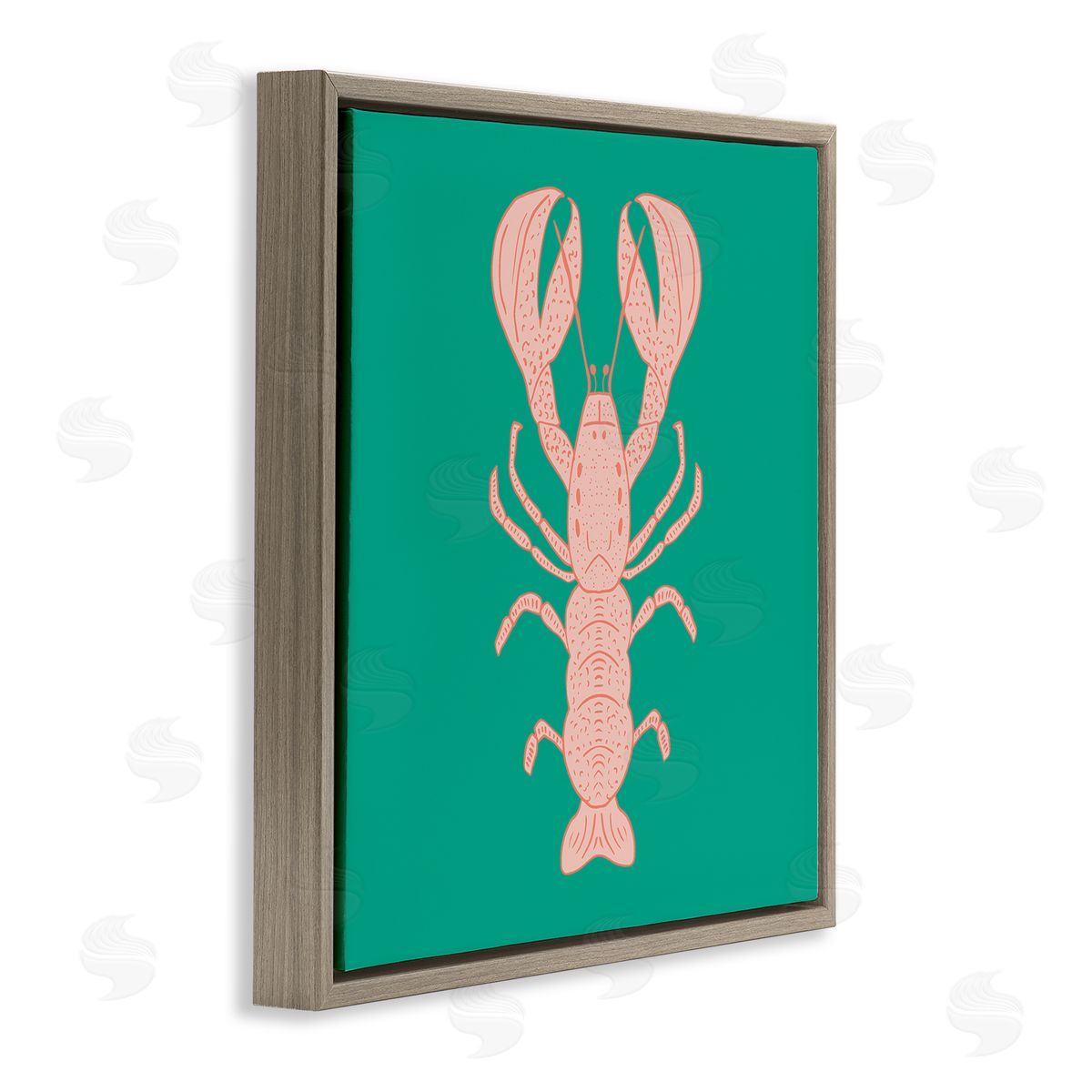 Minimal Pink & Green Lobster Brown Floating Frame Canvas Wall Art, Home Decor by Sazerelli Designs