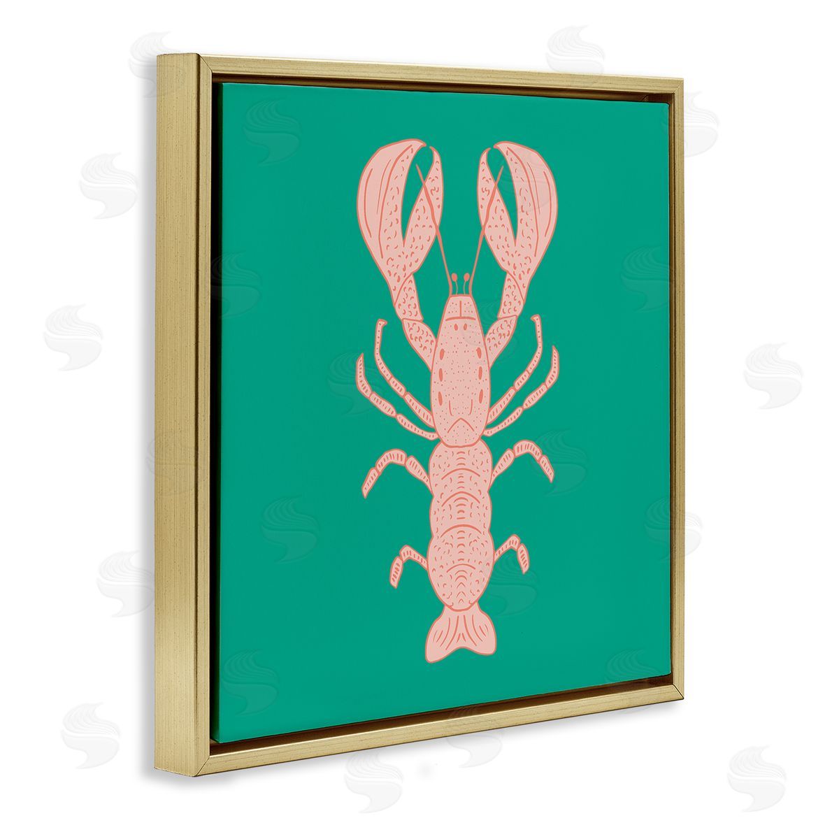 Minimal Pink & Green Lobster Gold Floating Frame Canvas Wall Art, Home Decor by Sazerelli Designs