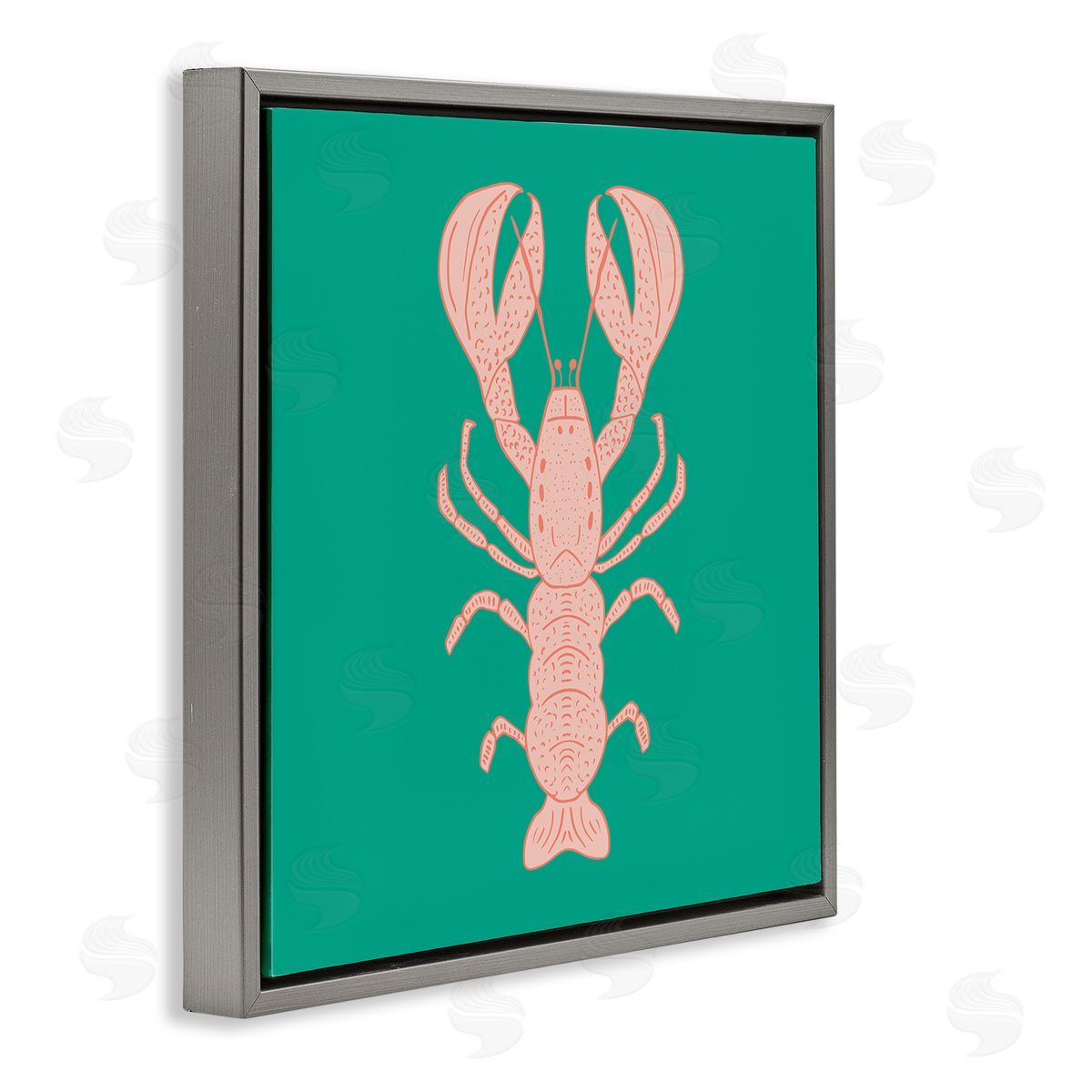 Minimal Pink & Green Lobster Grey Floating Frame Canvas Wall Art, Home Decor by Sazerelli Designs