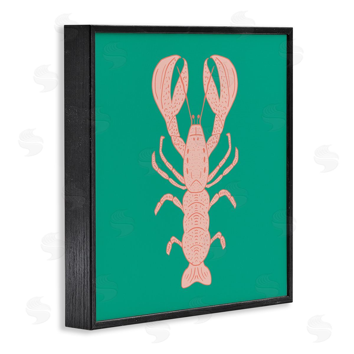 Minimal Pink & Green Lobster Black Frame Print Wall Art, Home Decor by Sazerelli Designs