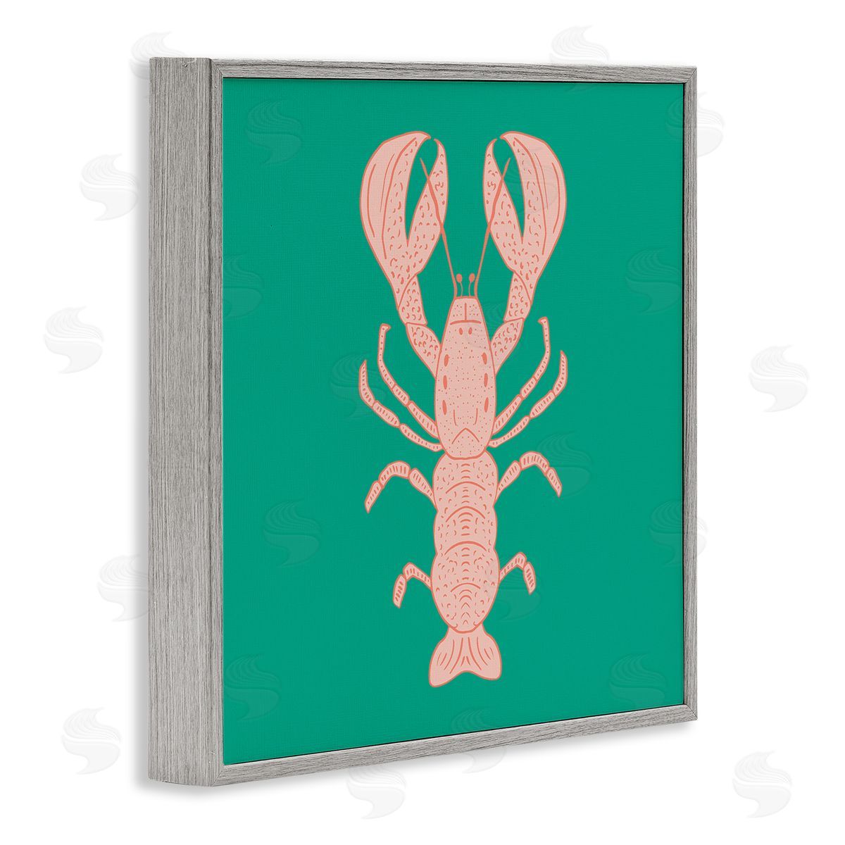 Minimal Pink & Green Lobster Grey Frame Print Wall Art, Home Decor by Sazerelli Designs