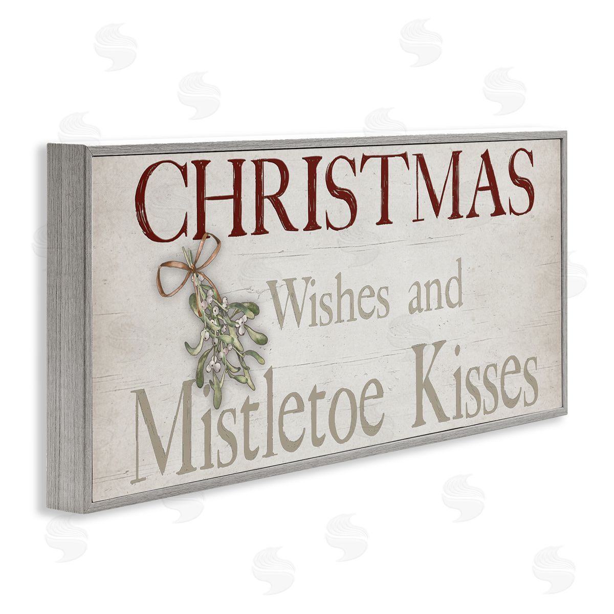 Christmas Wishes & Mistletoe Kisses Grey Frame Print Wall Art, Home Decor by Susie Boyer