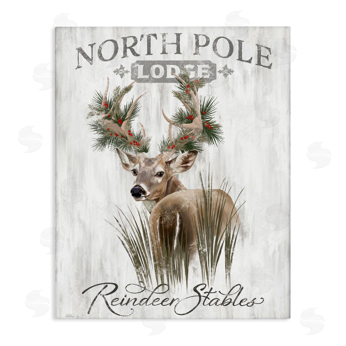 Festive Winter Reindeer Lodge Canvas Wall Art, Home Decor by Cat Thurman Designs