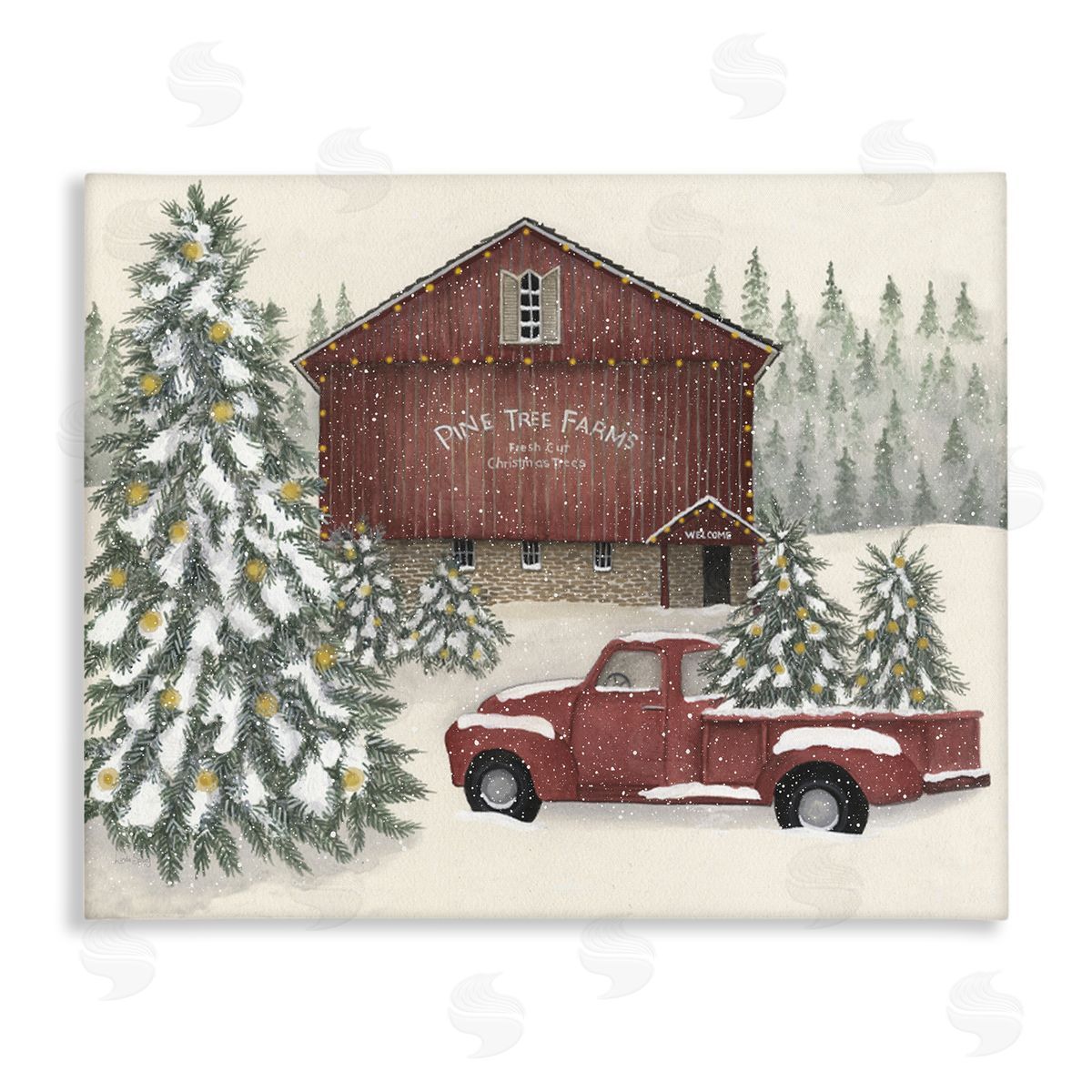 Winter Pine Tree Farm Canvas Wall Art, Home Decor by Linda Spivey